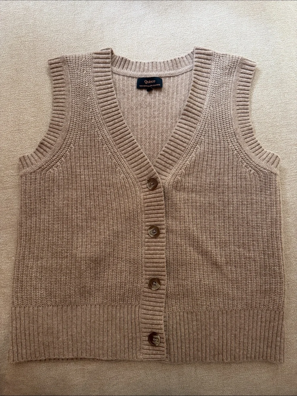 Quince Mongolian Cashmere Fisherman’s Vest in Oatmeal